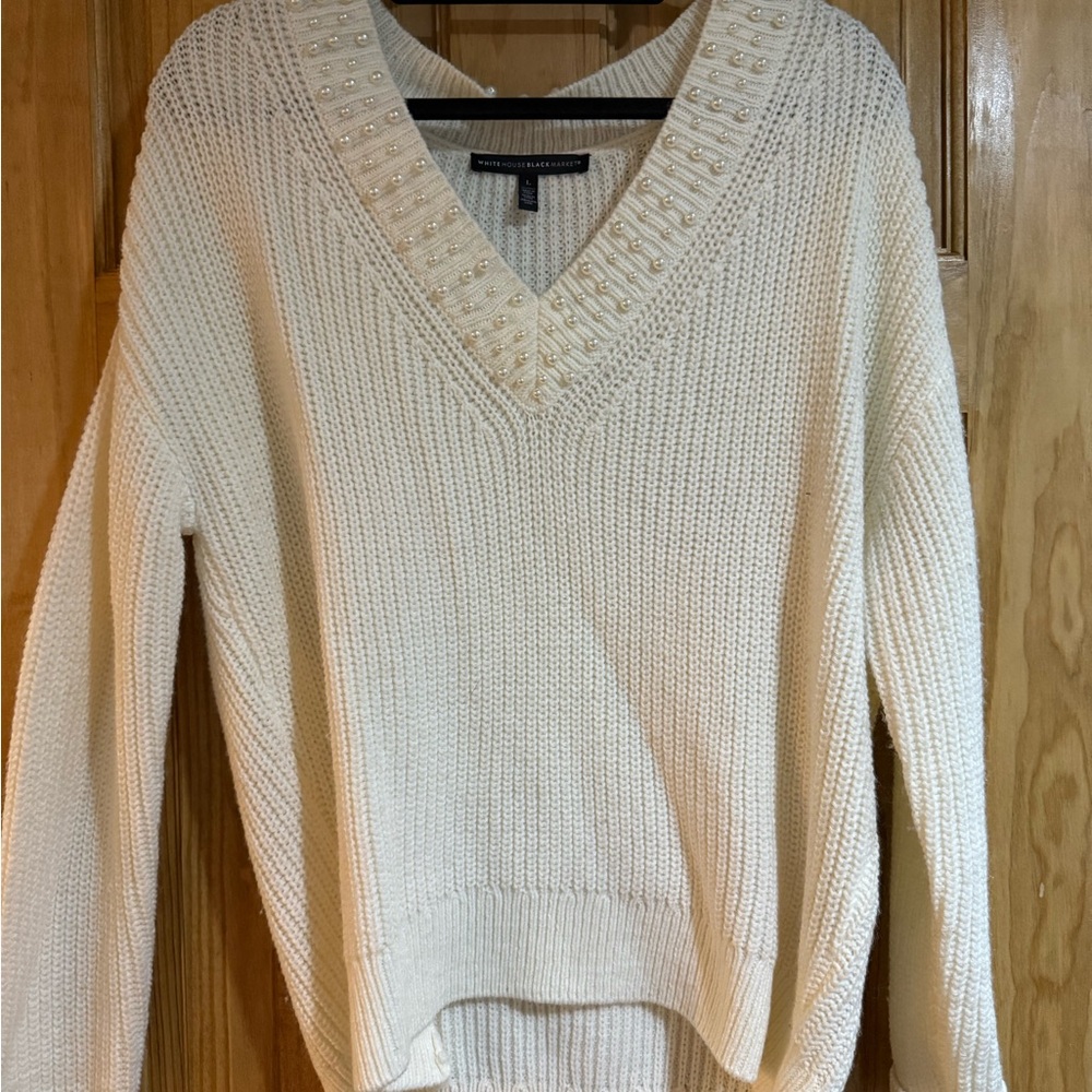 White House black market Cream V-Neck Sweater
